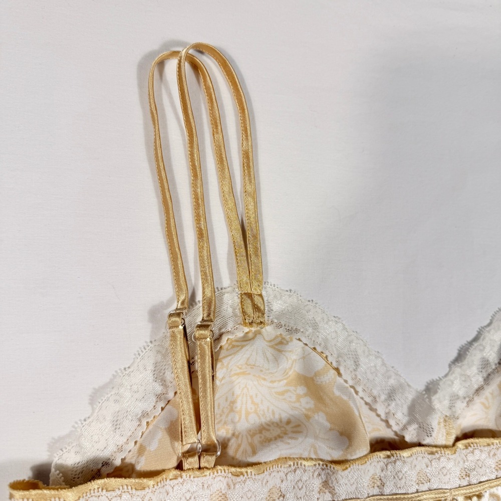Y2K Kenzie Intimates Gold Lace Rhinestone Camisole Large Satin Lingerie Sleep - Picture 4 of 11